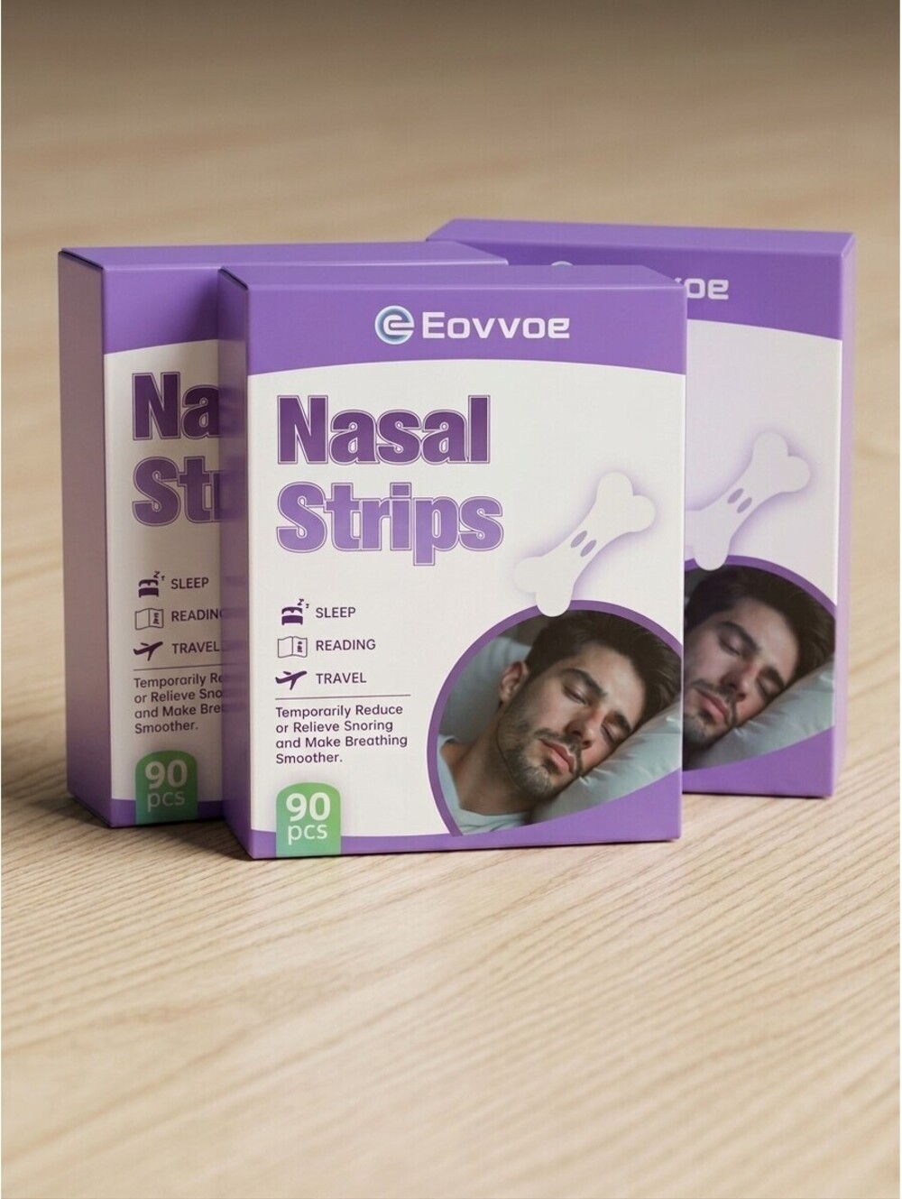 Eovvoe Nasal Strips - Relieve Snoring And Smoother Breathing - 90 count (3x)